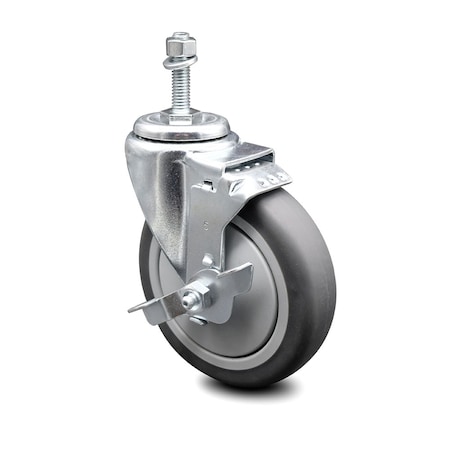 Service Caster 5 Inch Thermoplastic Rubber Swivel 3/8 Inch Threaded Stem Caster with Brake SCC SCC-TS20S514-TPRB-TLB-381615